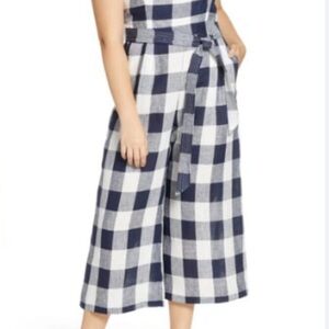 J. Crew Blue and White Plaid Jumpsuit